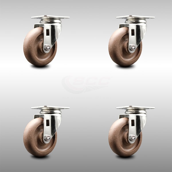 4 Inch 316SS High Temp Glass Filled Nylon Wheel Swivel Top Plate Caster Set SCC